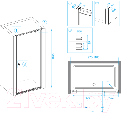 Изображение товара Душевая дверь RGW PA-02-B / 41080200-14 (черный/прозрачное стекло)