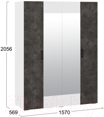 Шкаф ТриЯ Нео 4-х дверный с зеркалом (белый/ателье темный/белый/ателье темный)
