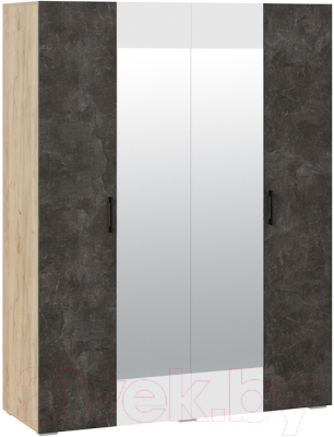 Шкаф ТриЯ Нео 4-х дверный с зеркалом (дуб крафт золотой/ателье темный/белый/ателье темный)