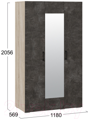 Шкаф ТриЯ Нео 4-х дверный с зеркалом (дуб сонома светлый/ателье темный/ателье темный/ателье темный)