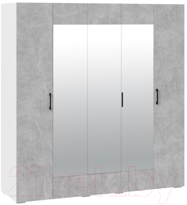 Шкаф ТриЯ Нео 5-ти дверный с зеркалом (белый/ателье светлый/ателье светлый/ателье светлый)
