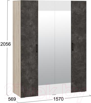 Шкаф ТриЯ Нео 4-х дверный с зеркалом (дуб сонома светлый/ателье темный/белый/ателье темный)