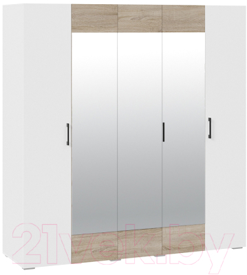 Шкаф ТриЯ Нео 5-ти дверный с зеркалом (белый/белый/дуб сонома светлый/белый)