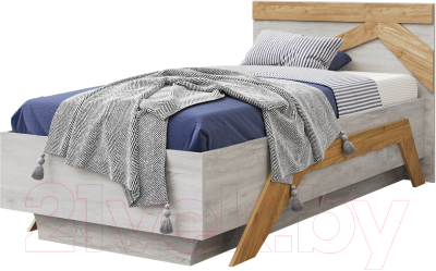 Односпальная кровать Мебель-КМК 900 Скандинавия 0905.2 (бетон светлый/дуб наварра)