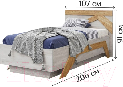 Односпальная кровать Мебель-КМК 900 Скандинавия 0905.2 (бетон светлый/дуб наварра)