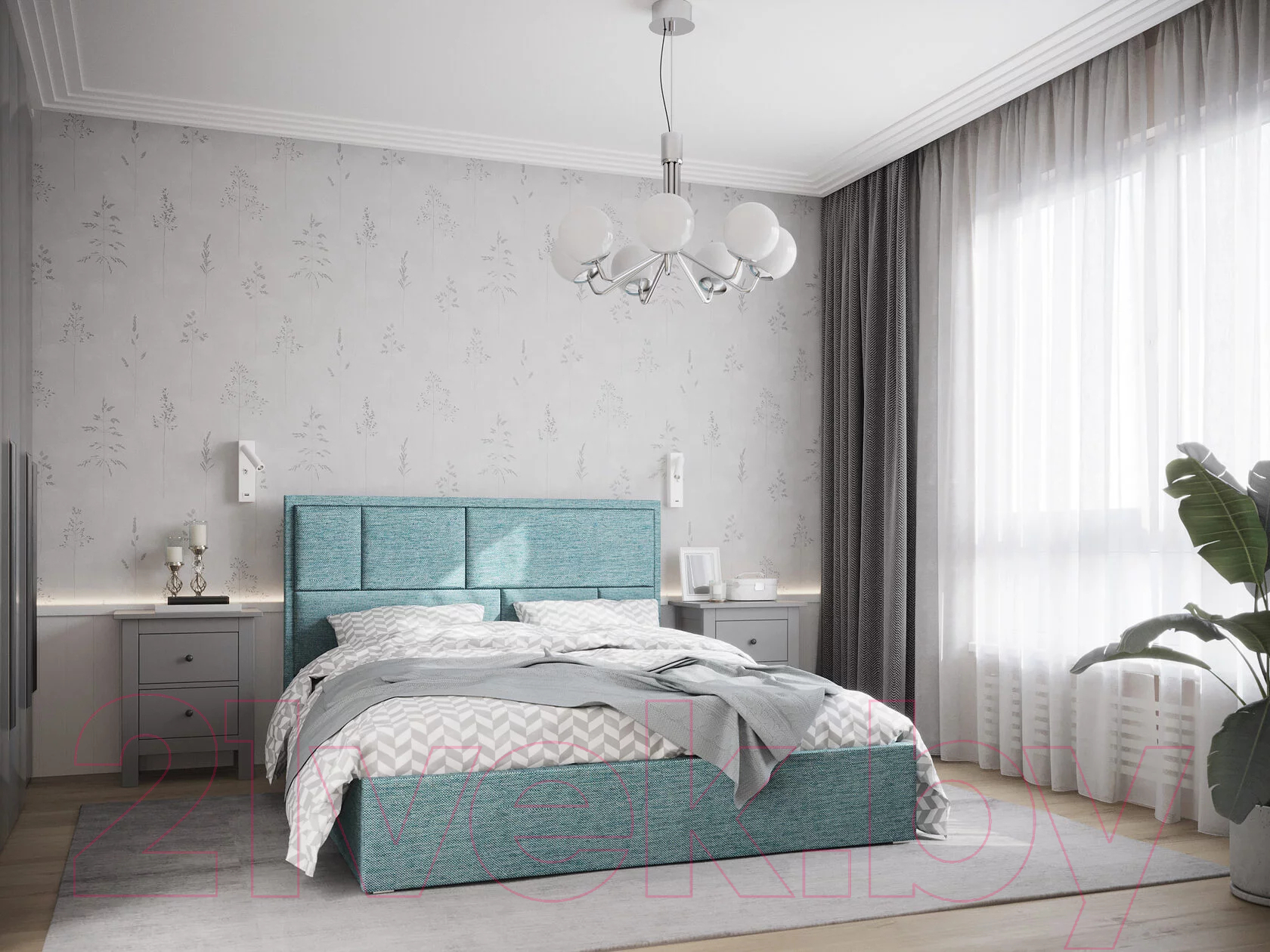 Каркас кровати НК Мебель Madison 180x200 / 72306331 (рогожка мята) — фото 2