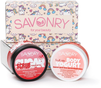 Набор косметики для тела Savonry Body Box Скраб Raspberry 300г+Йогурт Fruit Mix 150г - 