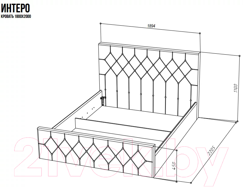 Каркас кровати НК Мебель Интеро 180x200 / 72306785 (велюр шоколад) — фото 2