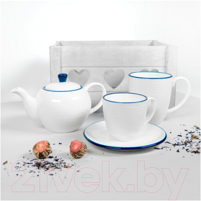 Набор для чая/кофе Happy Gifts Seawave / 13629 (белый/синий)