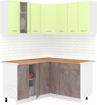 Готовая кухня Кортекс-мебель Корнелия Лира 1.5x1.5 (салатовый/оникс/дуб бунратти)