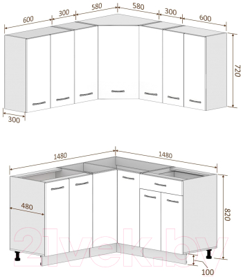 Кухонный гарнитур Кортекс-мебель Корнелия Лира 1.5x1.5 без столешницы (сирень/оникс)