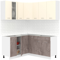 Кухонный гарнитур Кортекс-мебель Корнелия Лира 1.5x1.5 без столешницы (крем/оникс) - 