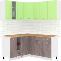 Готовая кухня Кортекс-мебель Корнелия Лира 1.5x1.7 (зеленый/оникс/дуб бунратти) - 