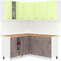 Готовая кухня Кортекс-мебель Корнелия Лира 1.5x1.7 (салатовый/оникс/дуб бунратти) - 
