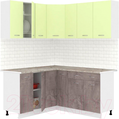 Готовая кухня Кортекс-мебель Корнелия Лира 1.5x1.7 (салатовый/оникс/марсель)