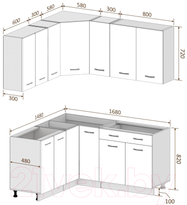 Готовая кухня Кортекс-мебель Корнелия Лира 1.5x1.7 без столешницы (салатовый/оникс)