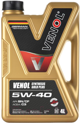 Моторное масло Venol Synthesis Gold Plus SN CF 5W40 C3 / 217004 (4л)