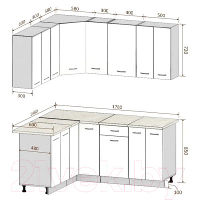 Готовая кухня Кортекс-мебель Корнелия Лира 1.5x1.8 (белый/береза/марсель)