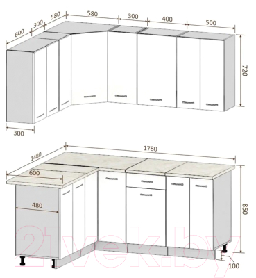 Готовая кухня Кортекс-мебель Корнелия Лира 1.5x1.8 (дуб сонома/венге/дуб бунратти)