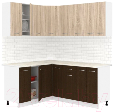Готовая кухня Кортекс-мебель Корнелия Лира 1.5x1.8 (дуб сонома/венге/королевский опал)