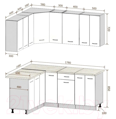 Готовая кухня Кортекс-мебель Корнелия Лира 1.5x1.8 (дуб сонома/венге/мадрид)