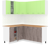 Кухонный гарнитур Кортекс-мебель Корнелия Лира 1.5x1.8 (зеленый/оникс/дуб бунратти) - 