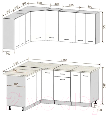 Готовая кухня Кортекс-мебель Корнелия Лира 1.5x1.8 (зеленый/оникс/королевский опал)