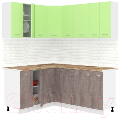Готовая кухня Кортекс-мебель Корнелия Лира 1.5x1.8 (зеленый/оникс/мадрид)