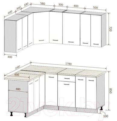 Готовая кухня Кортекс-мебель Корнелия Лира 1.5x1.8 (зеленый/оникс/мадрид)
