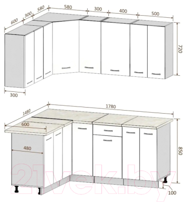 Готовая кухня Кортекс-мебель Корнелия Лира 1.5x1.8 (капучино/оникс/королевский опал)