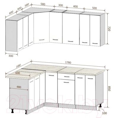 Готовая кухня Кортекс-мебель Корнелия Лира 1.5x1.8 (капучино/оникс/марсель)