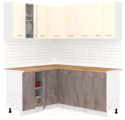 Готовая кухня Кортекс-мебель Корнелия Лира 1.5x1.8 (крем/оникс/дуб бунратти)