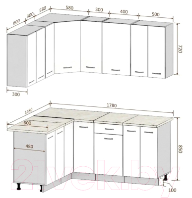 Готовая кухня Кортекс-мебель Корнелия Лира 1.5x1.8 (крем/оникс/королевский опал)