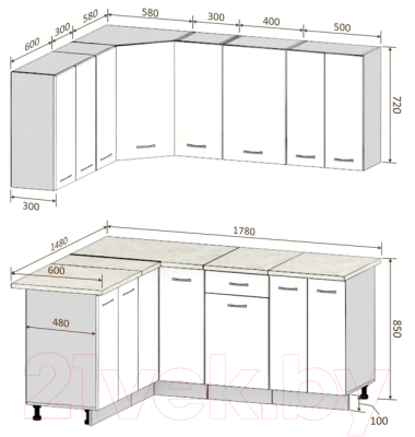 Готовая кухня Кортекс-мебель Корнелия Лира 1.5x1.8 (крем/оникс/мадрид)