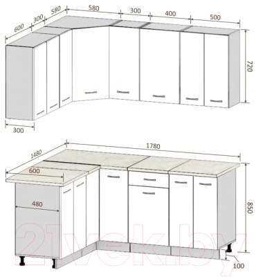 Готовая кухня Кортекс-мебель Корнелия Лира 1.5x1.8 (крем/оникс/марсель)