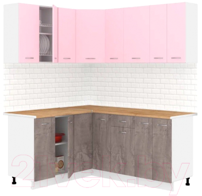 Готовая кухня Кортекс-мебель Корнелия Лира 1.5x1.8 (розовый/оникс/дуб бунратти)