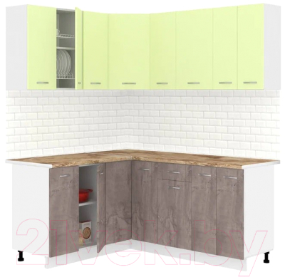 Готовая кухня Кортекс-мебель Корнелия Лира 1.5x1.8 (салатовый/оникс/мадрид)