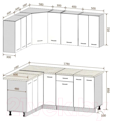 Готовая кухня Кортекс-мебель Корнелия Лира 1.5x1.8 (сирень/оникс/дуб бунратти)