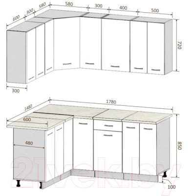 Готовая кухня Кортекс-мебель Корнелия Лира 1.5x1.8 (сирень/оникс/королевский опал)