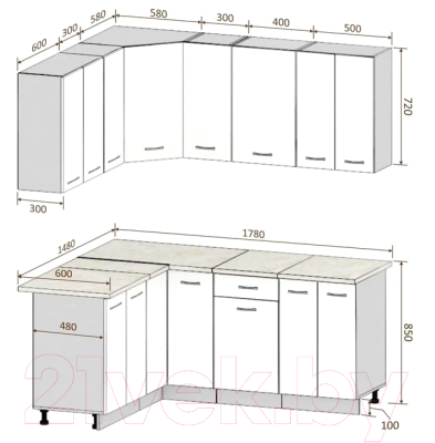Готовая кухня Кортекс-мебель Корнелия Лира 1.5x1.8 (сирень/оникс/мадрид)