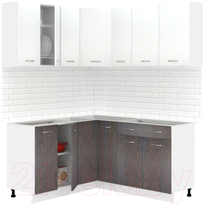 Готовая кухня Кортекс-мебель Корнелия Лира 1.5x1.8 без столешницы (белый/береза)
