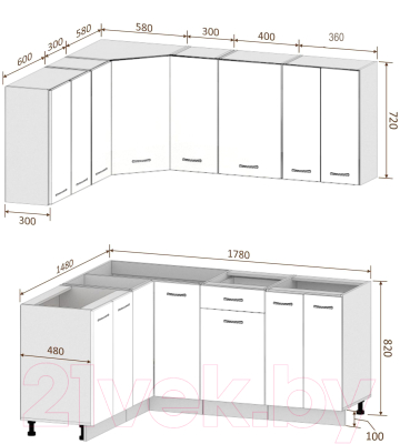 Кухонный гарнитур Кортекс-мебель Корнелия Лира 1.5x1.8 без столешницы (зеленый/оникс)