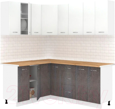 Готовая кухня Кортекс-мебель Корнелия Лира 1.5x1.9 (белый/береза/дуб бунратти)