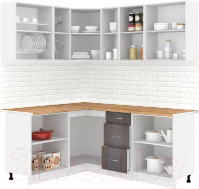 Готовая кухня Кортекс-мебель Корнелия Лира 1.5x1.9 (белый/береза/дуб бунратти)