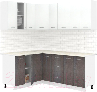Готовая кухня Кортекс-мебель Корнелия Лира 1.5x1.9 (белый/береза/королевский опал)