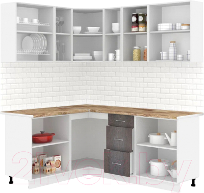 Готовая кухня Кортекс-мебель Корнелия Лира 1.5x1.9 (белый/береза/мадрид)