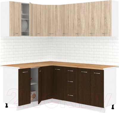 Готовая кухня Кортекс-мебель Корнелия Лира 1.5x1.9 (дуб сонома/венге/дуб бунратти)