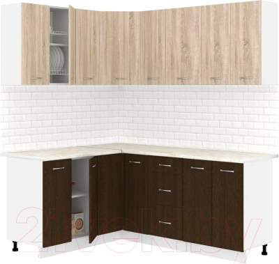 Готовая кухня Кортекс-мебель Корнелия Лира 1.5x1.9 (дуб сонома/венге/королевский опал)