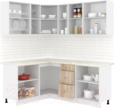 Готовая кухня Кортекс-мебель Корнелия Лира 1.5x1.9 (дуб сонома/королевский опал)