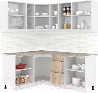 Готовая кухня Кортекс-мебель Корнелия Лира 1.5x1.9 (дуб сонома/марсель)